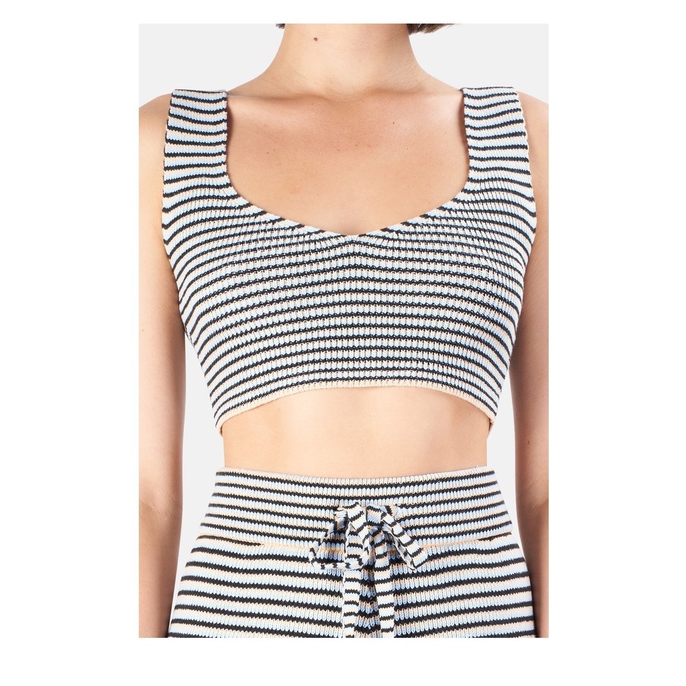 ALC Cropped Greyson Striped Knit Top Sz‎ XS Italian Yarn cotton-blend Black Blue